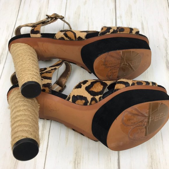 Sam Edelman Animal Print Leopard Print Leather Calf Fur Platform Heels Size 6.5 - Picture 10 of 16